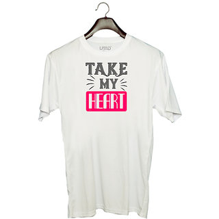                       UDNAG Unisex Round Neck Graphic 'Love | take my heart' Polyester T-Shirt White                                              