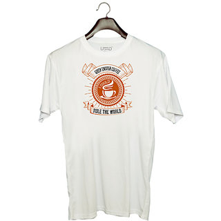                       UDNAG Unisex Round Neck Graphic 'Coffee | Given enough coffee I could rule the world' Polyester T-Shirt White                                              