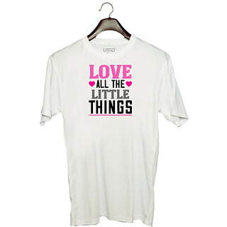                       UDNAG Unisex Round Neck Graphic 'Love | love all the little thing' Polyester T-Shirt White                                              