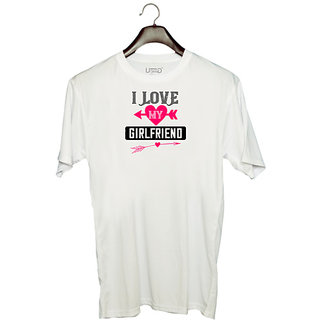                      UDNAG Unisex Round Neck Graphic 'Love | i love my girlfriend' Polyester T-Shirt White                                              