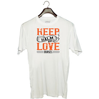                       UDNAG Unisex Round Neck Graphic 'Horse | KEEP KALM AND LOVE HORSES' Polyester T-Shirt White                                              