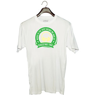                       UDNAG Unisex Round Neck Graphic 'Coffee | Music is the best means we have of digesting time' Polyester T-Shirt White                                              