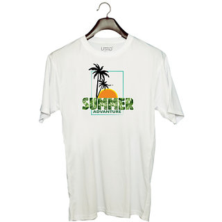                       UDNAG Unisex Round Neck Graphic 'Summer | Summer Adventure' Polyester T-Shirt White                                              