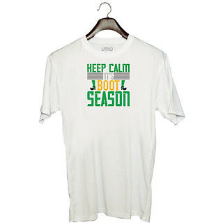                       UDNAG Unisex Round Neck Graphic 'Keep Calm | keep calm its boot season' Polyester T-Shirt White                                              