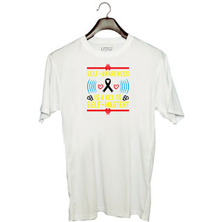                       UDNAG Unisex Round Neck Graphic 'Awareness | Self wareness is a key to self mastery' Polyester T-Shirt White                                              