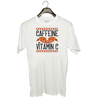                       UDNAG Unisex Round Neck Graphic 'Coffee | Caffeine-The other Vitamin C' Polyester T-Shirt White                                              