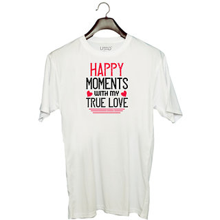                       UDNAG Unisex Round Neck Graphic 'Valentines Day | happy moment whith my true love' Polyester T-Shirt White                                              