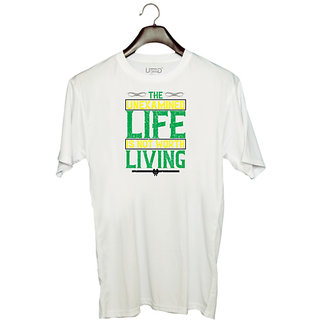                       UDNAG Unisex Round Neck Graphic 'Love | The unexamined life is not worth living' Polyester T-Shirt White                                              