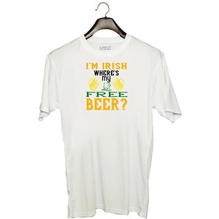                       UDNAG Unisex Round Neck Graphic 'Beer | im irish wheres my free beer' Polyester T-Shirt White                                              