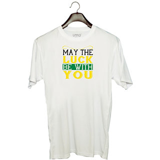                       UDNAG Unisex Round Neck Graphic 'Luck | may the luck be with you' Polyester T-Shirt White                                              