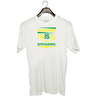                       UDNAG Unisex Round Neck Graphic 'Awareness | Awareness is empowering03' Polyester T-Shirt White                                              