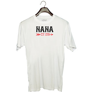                       UDNAG Unisex Round Neck Graphic 'Grand Father | NANA Est 2019' Polyester T-Shirt White                                              