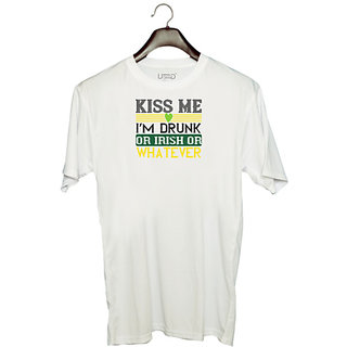                       UDNAG Unisex Round Neck Graphic 'Irish | kiss me im drunk or irish or whatever' Polyester T-Shirt White                                              