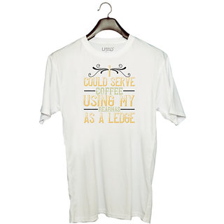                       UDNAG Unisex Round Neck Graphic 'Coffee | I could serve coffee using my rear as a ledge' Polyester T-Shirt White                                              