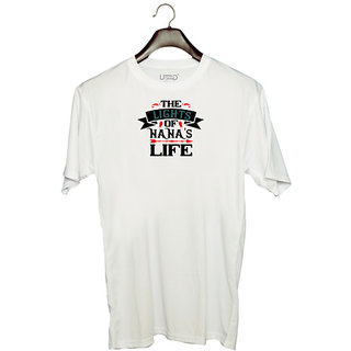                       UDNAG Unisex Round Neck Graphic 'Grand Father | THE LIGHTS OF NANAS LIFE' Polyester T-Shirt White                                              