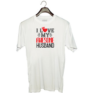                       UDNAG Unisex Round Neck Graphic 'Husband | i love my awesome husband' Polyester T-Shirt White                                              