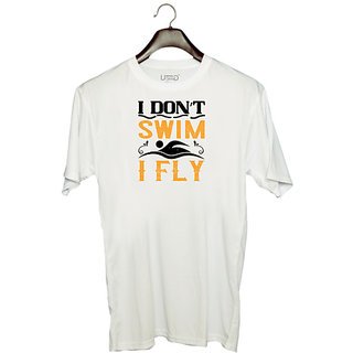                       UDNAG Unisex Round Neck Graphic 'Swimming | I dont swim, I fly' Polyester T-Shirt White                                              