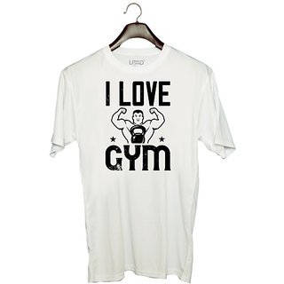                       UDNAG Unisex Round Neck Graphic 'Gym | i love gym' Polyester T-Shirt White                                              