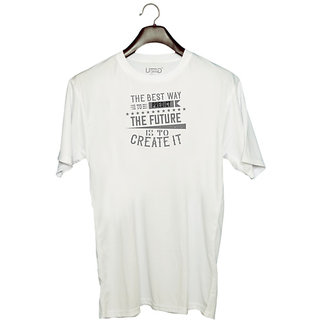                      UDNAG Unisex Round Neck Graphic 'Future | The best way to predict the future is to create it' Polyester T-Shirt White                                              
