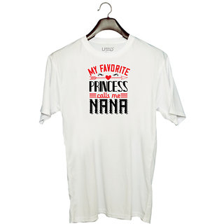                       UDNAG Unisex Round Neck Graphic 'Grand Father | MY FAVORITE PRINCESS CALLME NANA' Polyester T-Shirt White                                              