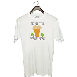                       UDNAG Unisex Round Neck Graphic 'Beer | Irish you were beer copy' Polyester T-Shirt White                                              