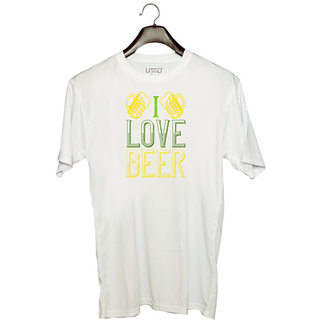                       UDNAG Unisex Round Neck Graphic 'Beer | i love beer copy' Polyester T-Shirt White                                              