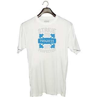                       UDNAG Unisex Round Neck Graphic 'Gym | Strive for progress, not perfection' Polyester T-Shirt White                                              