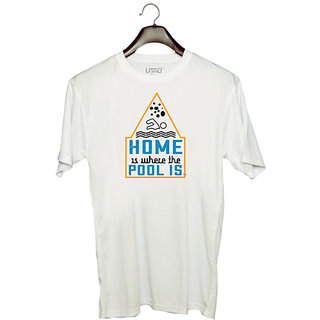                       UDNAG Unisex Round Neck Graphic 'Swimming | Home is where the pool is' Polyester T-Shirt White                                              