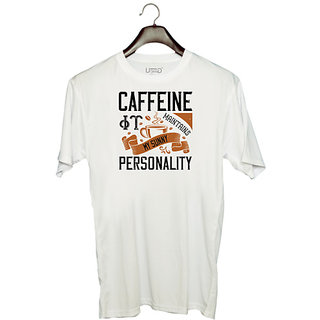                       UDNAG Unisex Round Neck Graphic 'Coffee | Caffeine  It maintains my sunny personality' Polyester T-Shirt White                                              