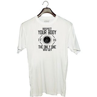                       UDNAG Unisex Round Neck Graphic 'Gym | Respect your body. Its the only one you get' Polyester T-Shirt White                                              