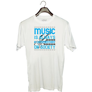                       UDNAG Unisex Round Neck Graphic 'Music | Music is always a commentary on society' Polyester T-Shirt White                                              