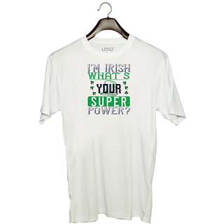                       UDNAG Unisex Round Neck Graphic 'Irish | im irish whats your super power' Polyester T-Shirt White                                              