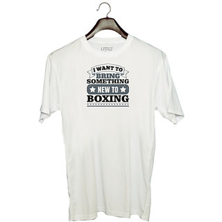                       UDNAG Unisex Round Neck Graphic 'Boxing | I want to bring something new to boxing' Polyester T-Shirt White                                              