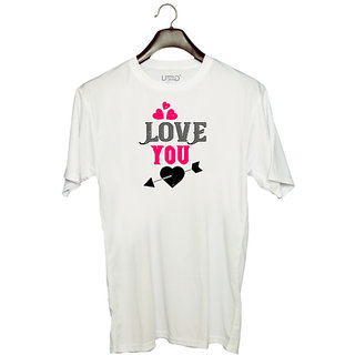 UDNAG Unisex Round Neck Graphic 'Love | love you' Polyester T-Shirt White