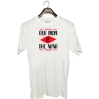                       UDNAG Unisex Round Neck Graphic 'Grand Father | our mom is the nana' Polyester T-Shirt White                                              