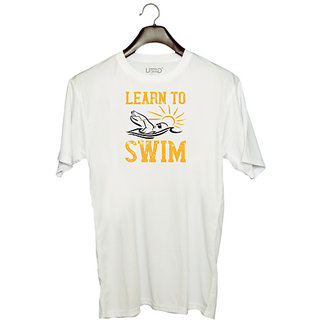                       UDNAG Unisex Round Neck Graphic 'Swimming | learn to swim' Polyester T-Shirt White                                              