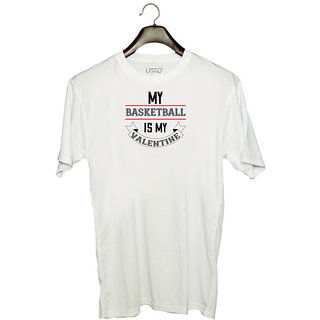                       UDNAG Unisex Round Neck Graphic 'Basketball | my basketball is my valentine' Polyester T-Shirt White                                              