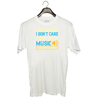                       UDNAG Unisex Round Neck Graphic 'Music | I don't care much about music. What I like is sounds' Polyester T-Shirt White                                              