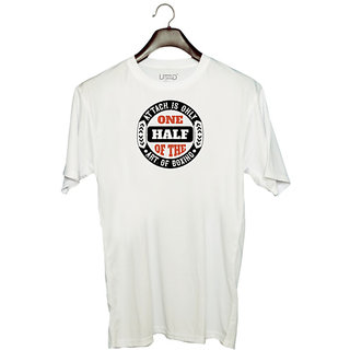                       UDNAG Unisex Round Neck Graphic 'Boxing | Attack is only one half of the art of boxing 02' Polyester T-Shirt White                                              