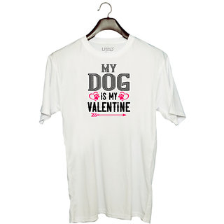                       UDNAG Unisex Round Neck Graphic 'Valentine | my dog is my valentine' Polyester T-Shirt White                                              