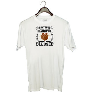                       UDNAG Unisex Round Neck Graphic 'Thanks Giving | Grateful thankfull blessed' Polyester T-Shirt White                                              