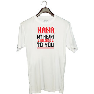                       UDNAG Unisex Round Neck Graphic 'Grand Father | nana MY HEART' Polyester T-Shirt White                                              