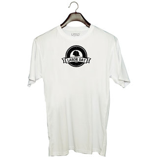                       UDNAG Unisex Round Neck Graphic 'Labor | I wish you a happy labor day' Polyester T-Shirt White                                              