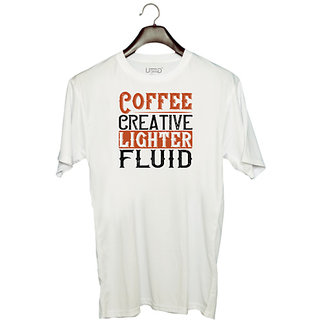                       UDNAG Unisex Round Neck Graphic 'Coffee | Coffee. Creative lighter fluid' Polyester T-Shirt White                                              