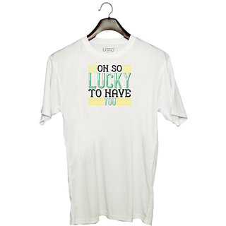                       UDNAG Unisex Round Neck Graphic 'Luck | oh so lucky to have you' Polyester T-Shirt White                                              