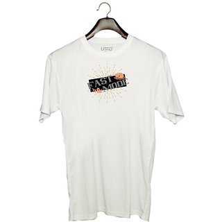                       UDNAG Unisex Round Neck Graphic 'Thanks Giving | Fast mode' Polyester T-Shirt White                                              