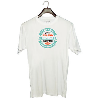                       UDNAG Unisex Round Neck Graphic 'Boxing | I was an angry kid, and boxing kept me out of trouble' Polyester T-Shirt White                                              