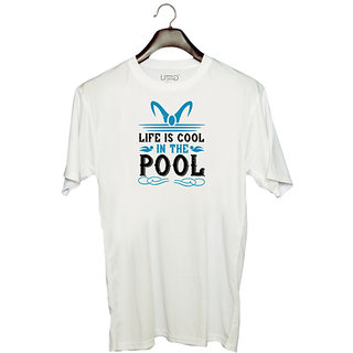                       UDNAG Unisex Round Neck Graphic 'Swimming | life is cool in the pool' Polyester T-Shirt White                                              