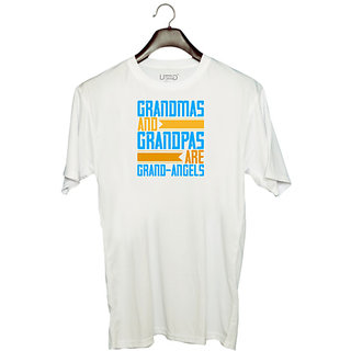                       UDNAG Unisex Round Neck Graphic 'Grand Mother | Grandmas and grandpas are grand-angels' Polyester T-Shirt White                                              