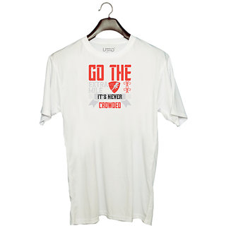                       UDNAG Unisex Round Neck Graphic 'Gym | Go the extra mile. Its never crowded' Polyester T-Shirt White                                              